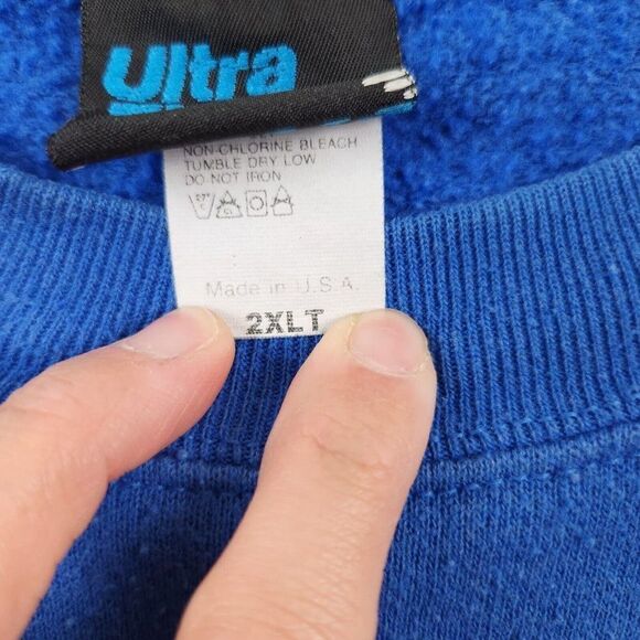 Vintage 90's Ultra Fleece Blank Blue Crew neck Sweatshirt Made In USA Size 2XLT - Picture 6 of 7